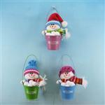 XJ42856 Fabric Snowman in Metal Bucket 3 asst