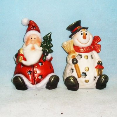 XJ44586 Dolmite Santa / Snowman Tea Light Holder 2 asst
