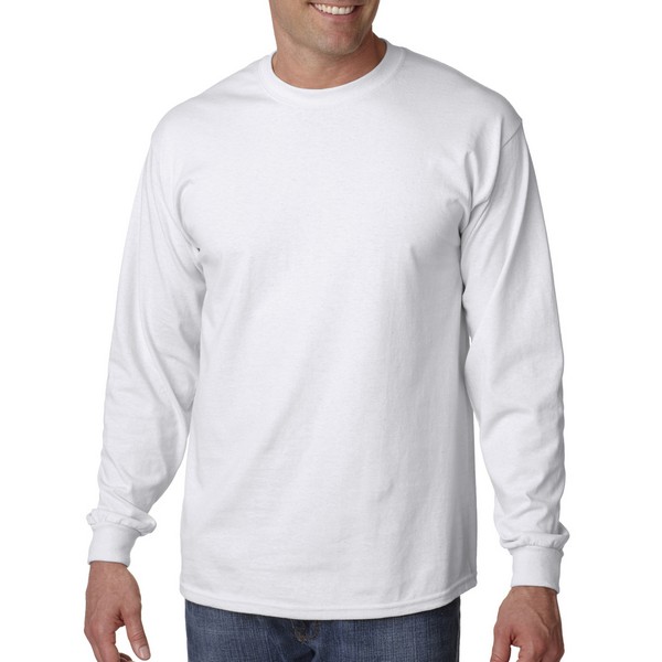 AH2400W Gildan  White Adult Ultra Cotton  Long Sleeve T-SHIRT With Cus