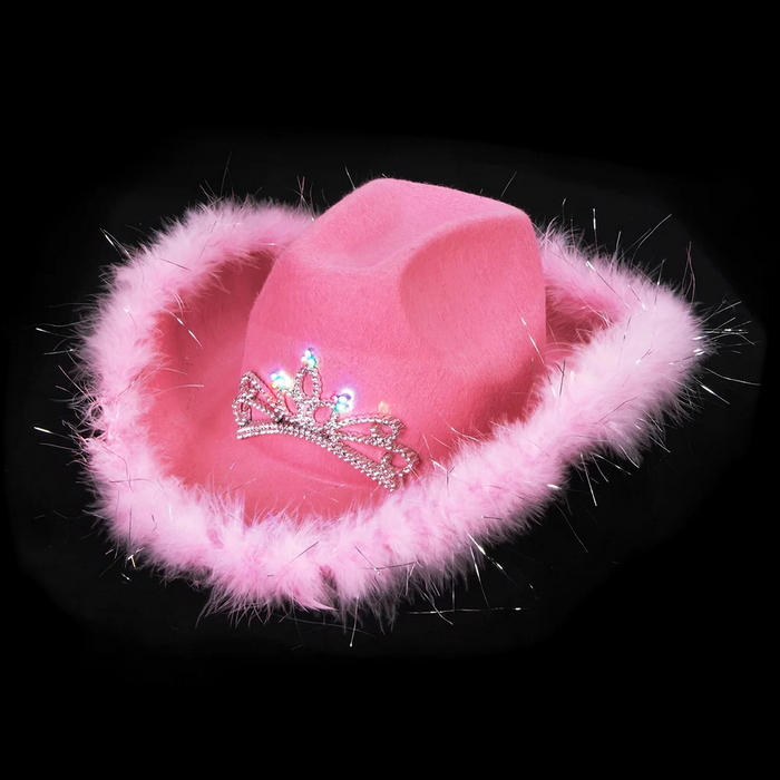 AR13025 Light-Up Tiara Pink Cowgirl HAT With Feathers 