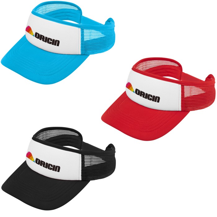 AH15040E Baseline Foam Visor with Embroidered Custom Imprint White with Blue One Size Fits Most