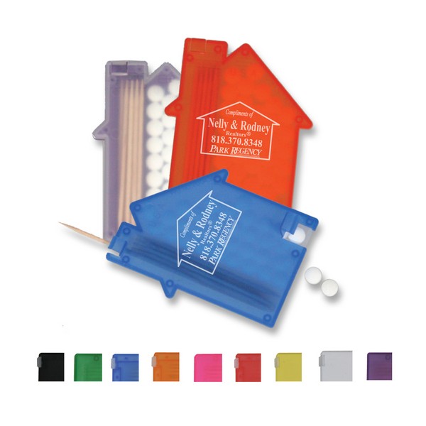 CST30100 House Shaped Mint Box With Toothpicks And Custom Imprint