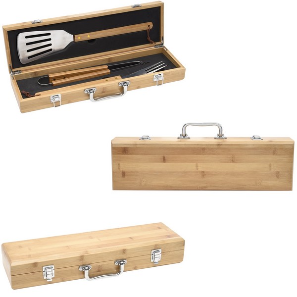 Custom 3-Piece BBQ Tool Set in Bamboo Case