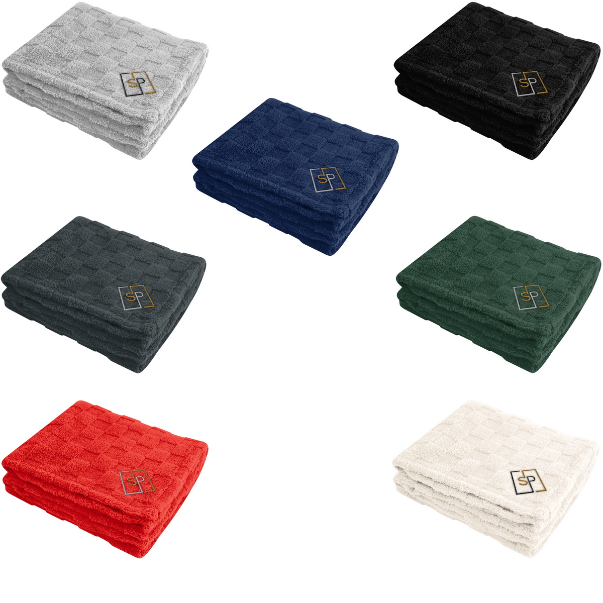 HH8082 Checkered Sherpa rPET Blanket With Embro...
