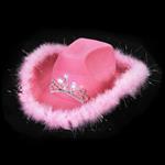 AR13025 Light-Up Tiara Pink Cowgirl Hat With Feathers 