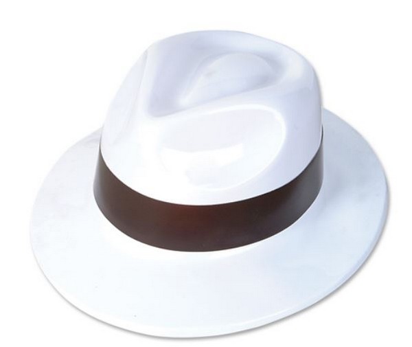 AR20361 Plastic White Gangster Hat With Band