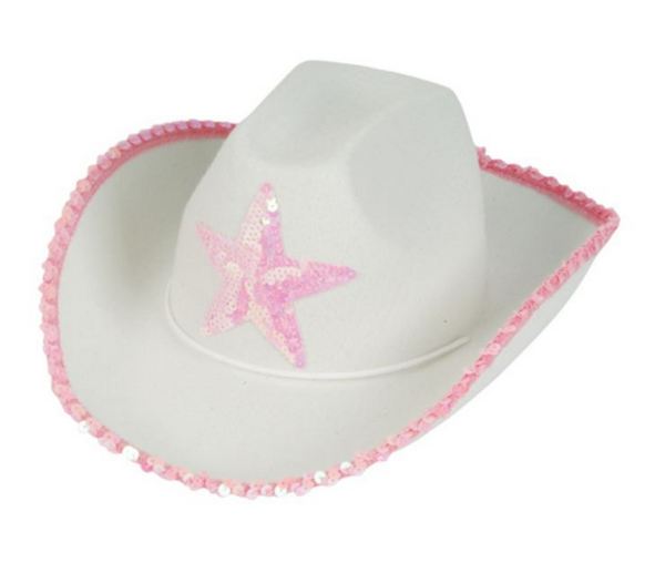 AR8137 White Felt Cowgirl Hat with Pink Star