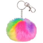 KR43951 Furry Rainbow Pom Pom Keychain