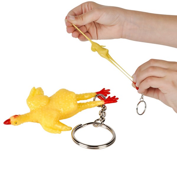 KR64976 Rubber Stretch Chicken KEYCHAIN