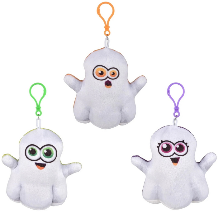 ''ZR73634 HALLOWEEN Plush Ghost Backpack Clip Assortment 4''''''