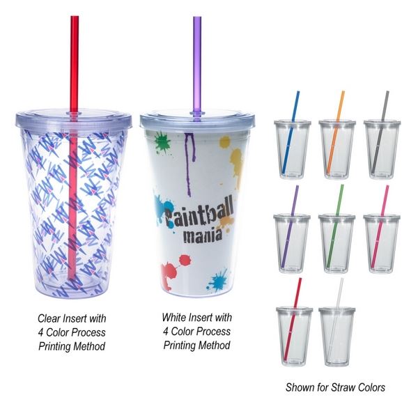 Qraft Drinkware Double Wall Insulated Acrylic Tumblers with Straw, Clear - 12 pack