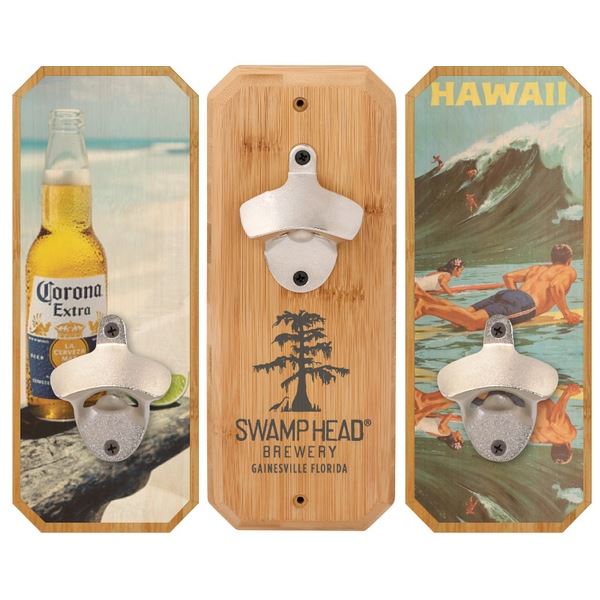 Magnetic Bamboo Wall Mounted Bottle Opener - Brilliant Promos - Be