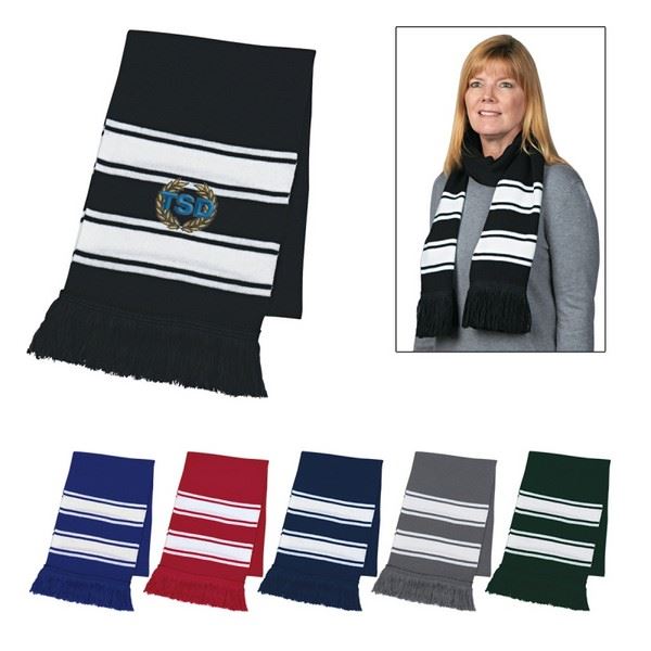 AH1015 Two-Tone Knit Scarf With Fringe And Custom Imprint